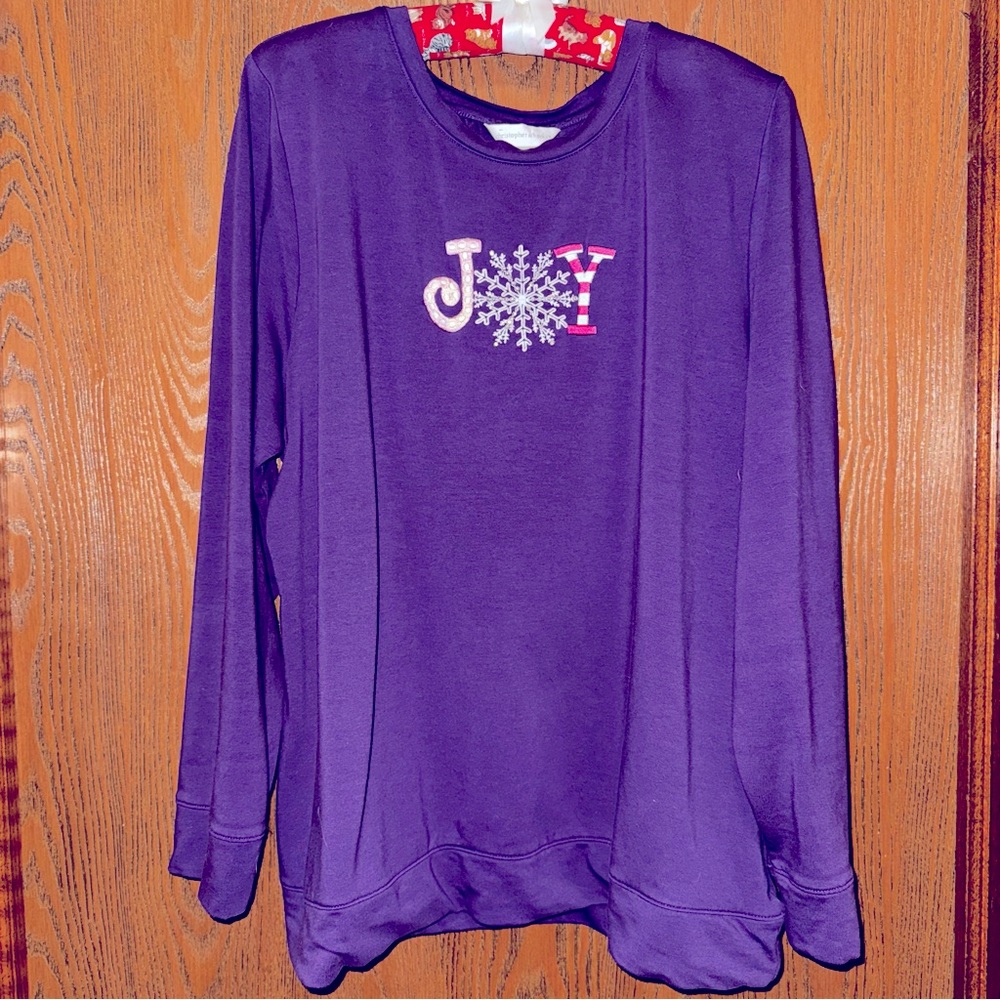 C&B XL JOY Long Sleeved Women’s Shirt Purple EUC Christopher & Banks Holiday